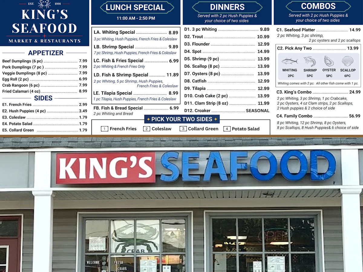 Fresh seafood served in generous portions.